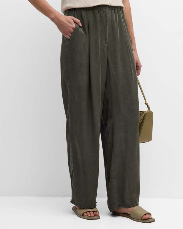 Petite Pleated Garment-Dyed Wide-Leg Pants
